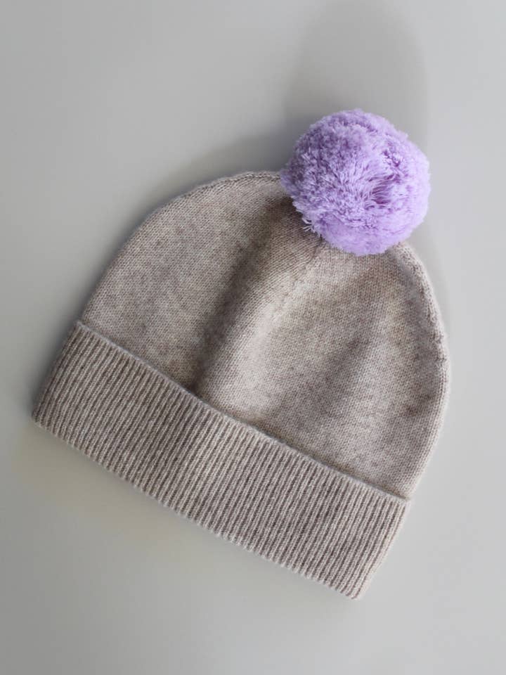 Cashmere Pom-pom Beanie - Toast for wholesale by Heirloom Cashmere