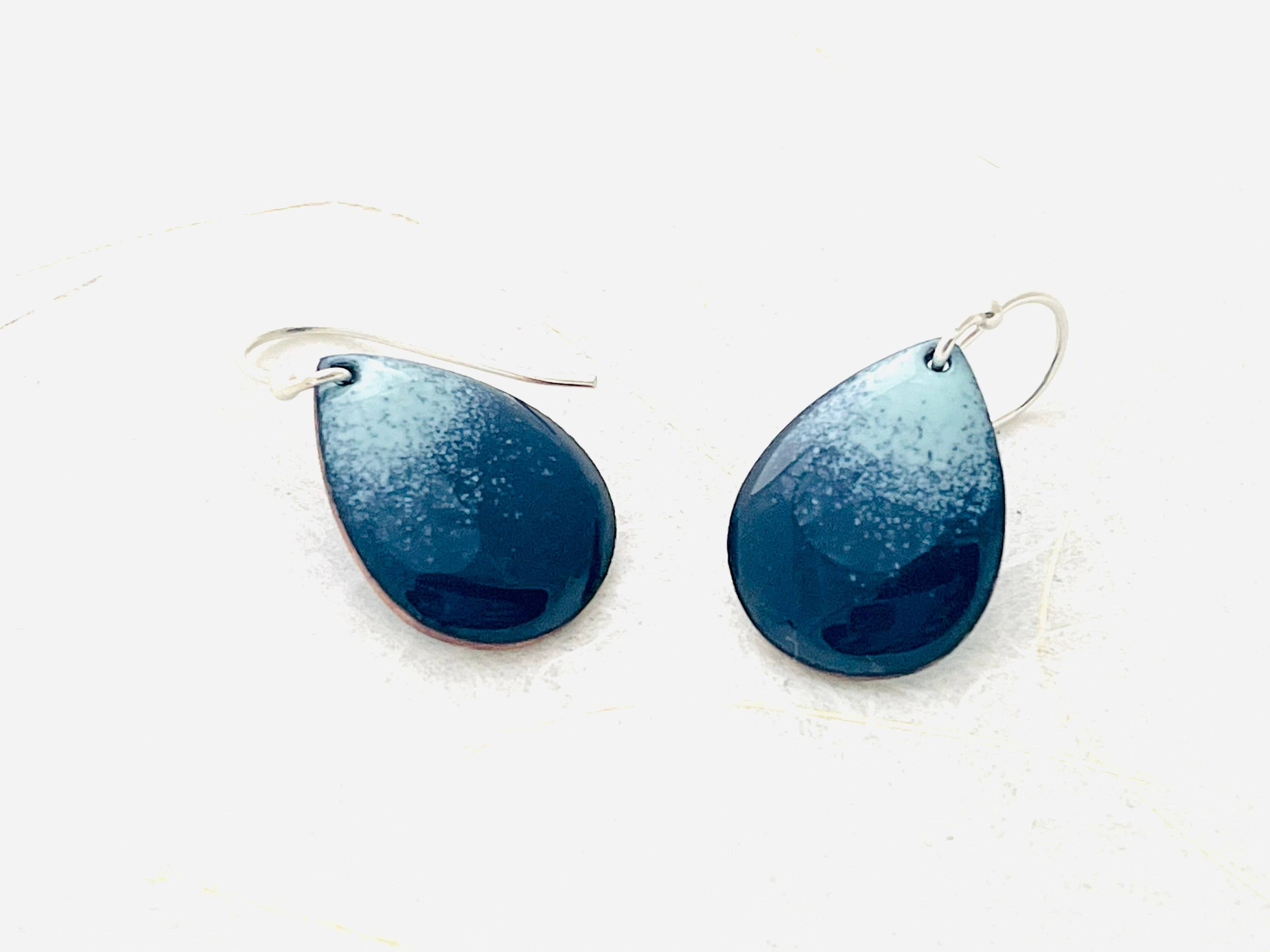 Magpie Mouse Studios – wholesale Dangle earrings – Small Teardrop Earrings, Navy Blue Ombrè Enamel Minimalist 7