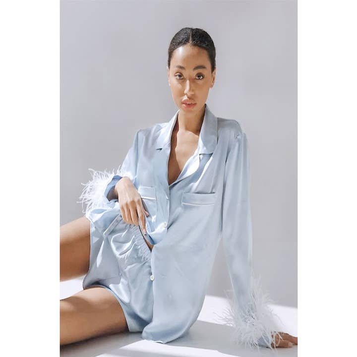 Paperdoll - Vente Haut et bas de pyjama – femme - Pyjama court à manches longues en plumes de soie