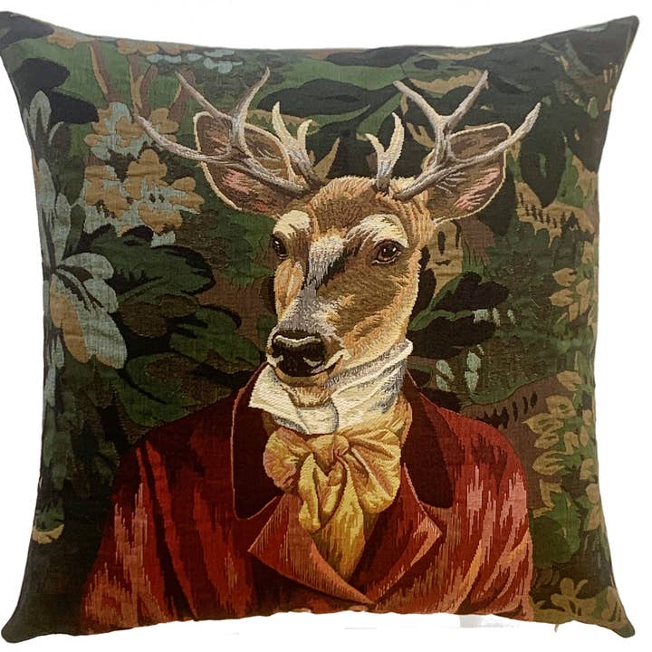 Decorative Pillow Cover Stag Verdure Red Jacket for wholesale by yapatkwa - art of the loom