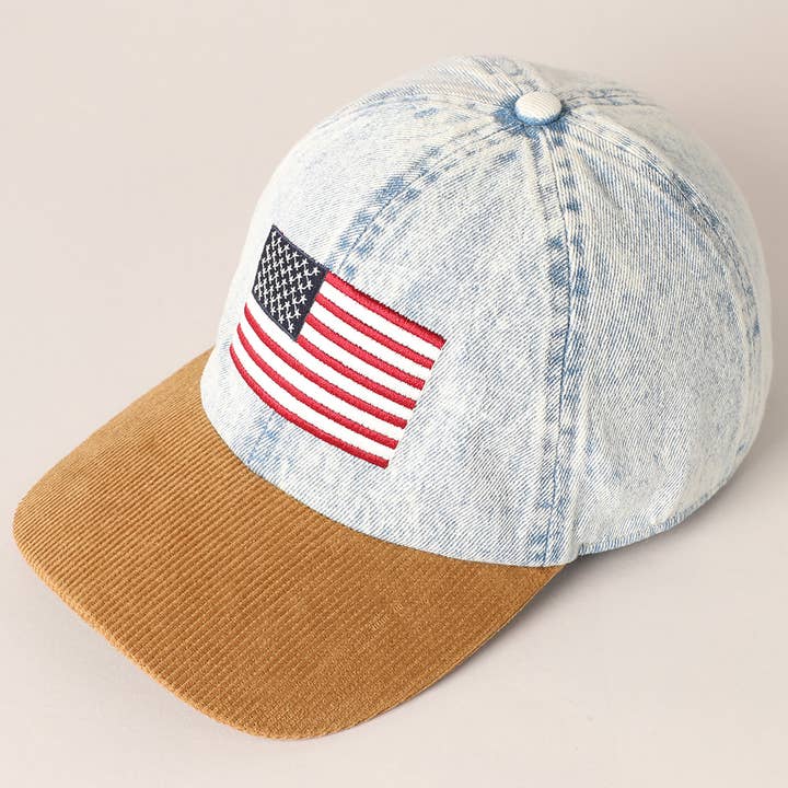 DENIM BLUE Embroidered US Flag Two Tone Baseball Cap for wholesale on Faire
