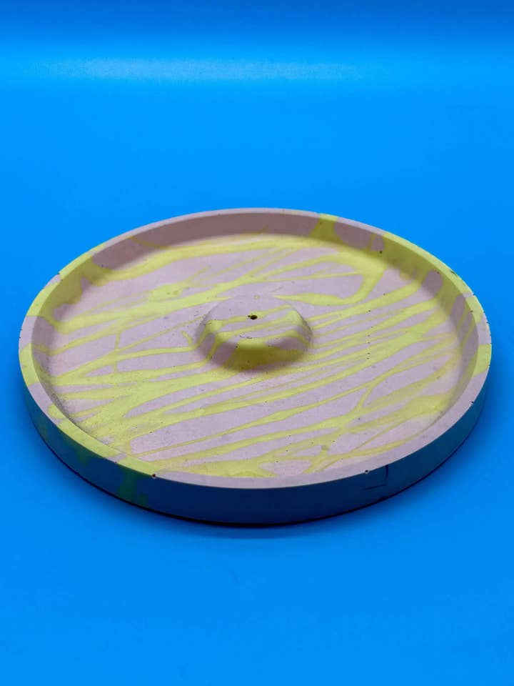 Porta incenso rotondo pesca strisce gialle - Decorazione artigianale di design per la vendita all'ingrosso da parte di Wichtigedinge