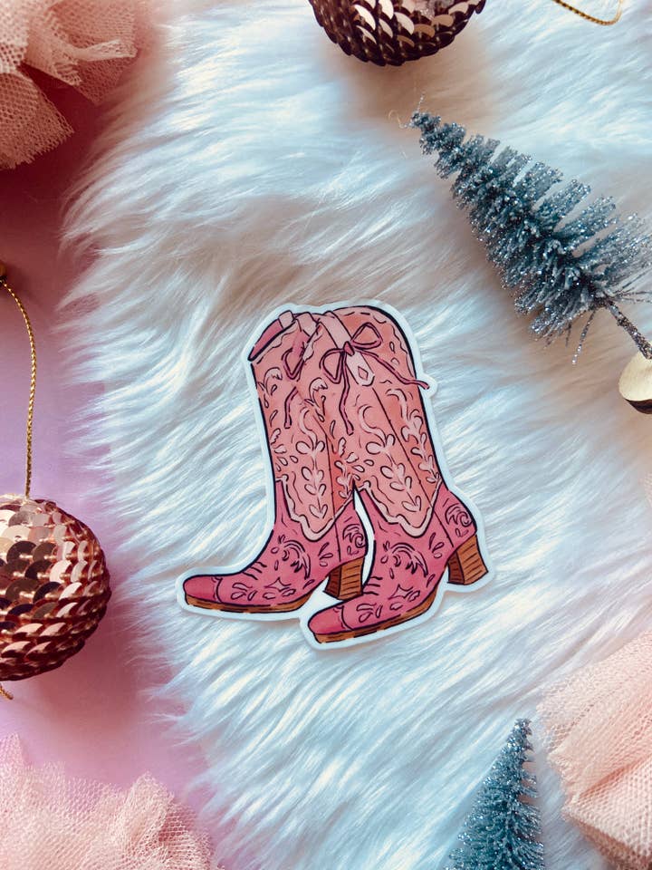 Pink Bow Boots Sticker for wholesale by Makerie Day
