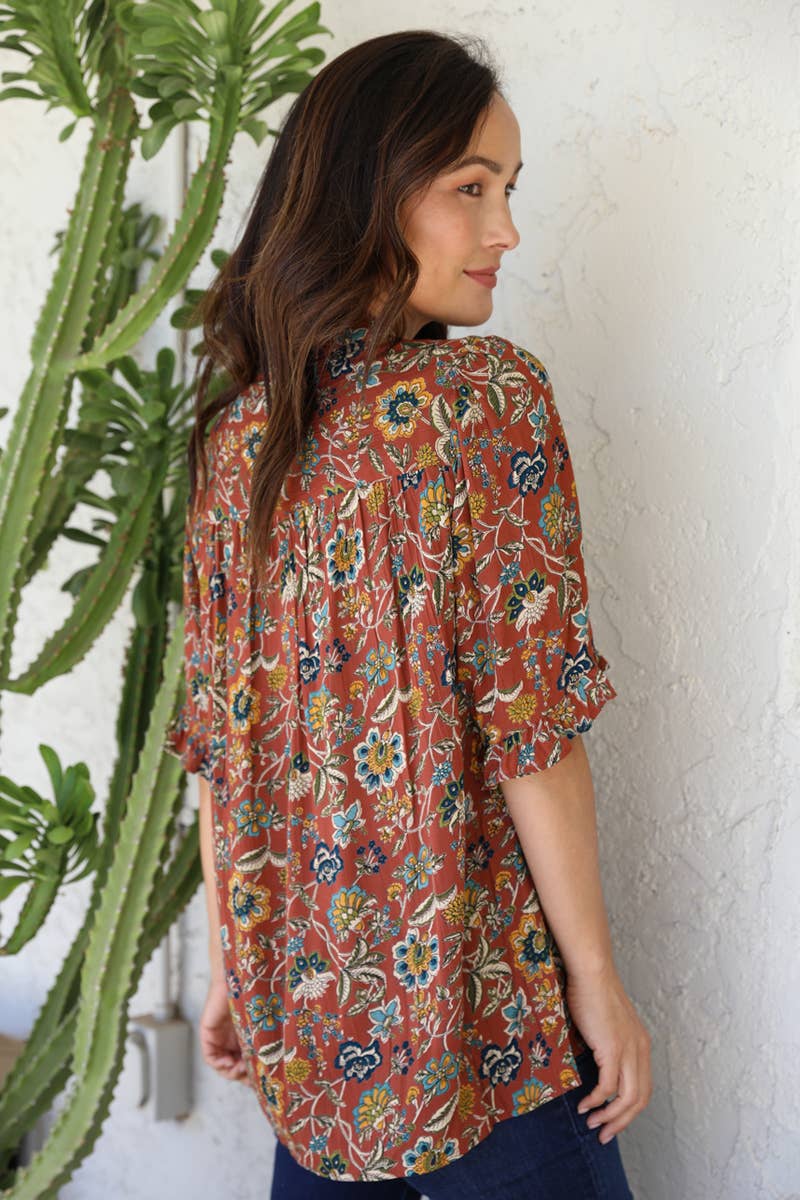 Nostalgia - Wholesale Blouse - Women's - E2V48-FQ75 SPLIT NECK HALF SLV BLOUSE8