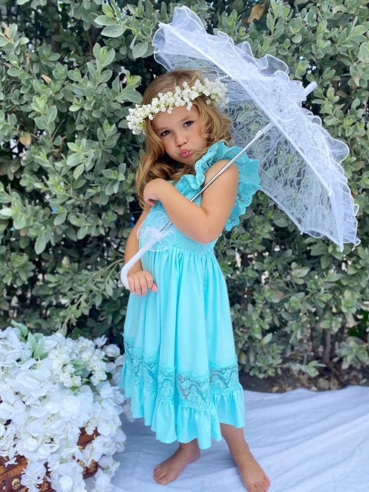 Mia Belle Girls • Wholesale - Wholesale Dress – Kids - Lace & Ruffles Pastel Maxi Dress4