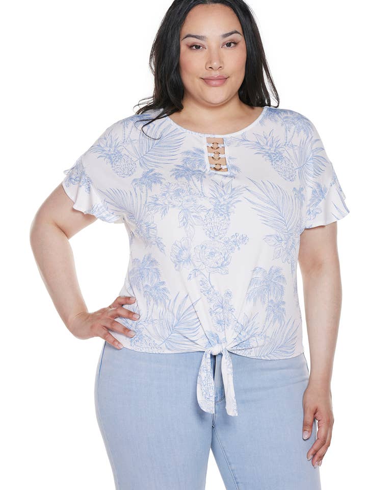 Plus Size Pineapple Toile Print Knit Top for wholesale by Belldini