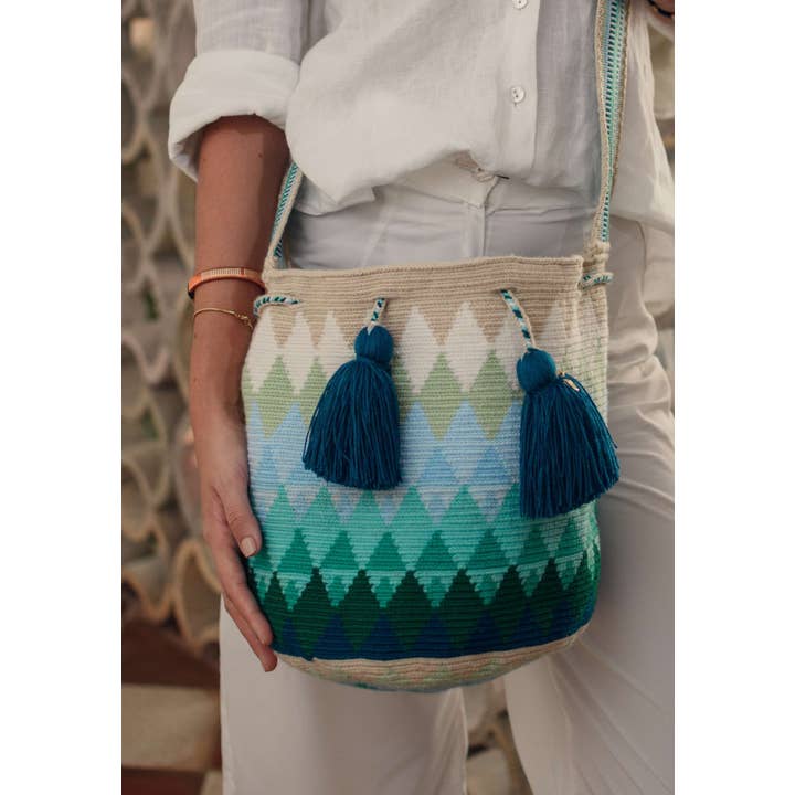 Lombia + Co. - Wholesale Crossbody Bag - Women's - Traditional Best-Selling WAYUU Bag (Peacock Size L)6