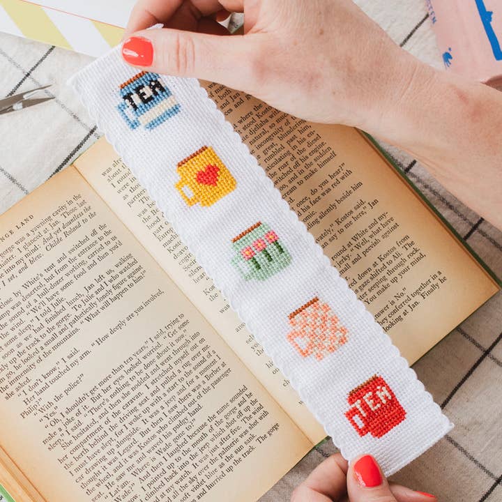 Tea/Mugs Cross Stitch Bookmark Kit for wholesale by Cotton Clara Craft Kits & Supplies