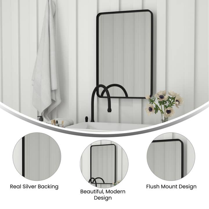 HBCY Black 20" x 30" Rectangle Metal Frame Wall Mirror for wholesale on Faire