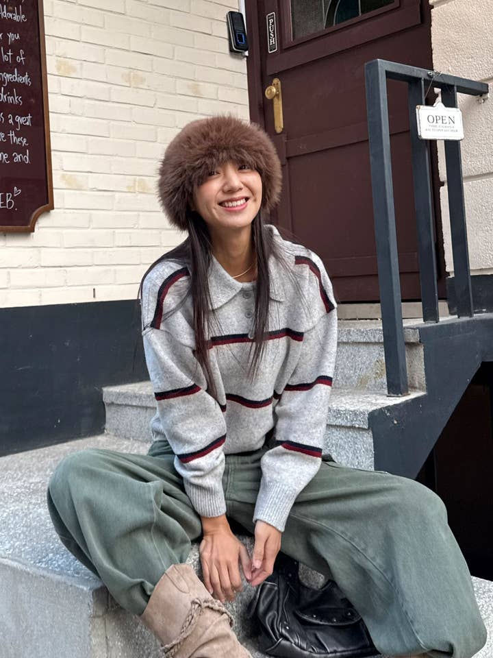 Cozy Stripe Collar Knit Gray, Brown, Navy for wholesale by Little Light