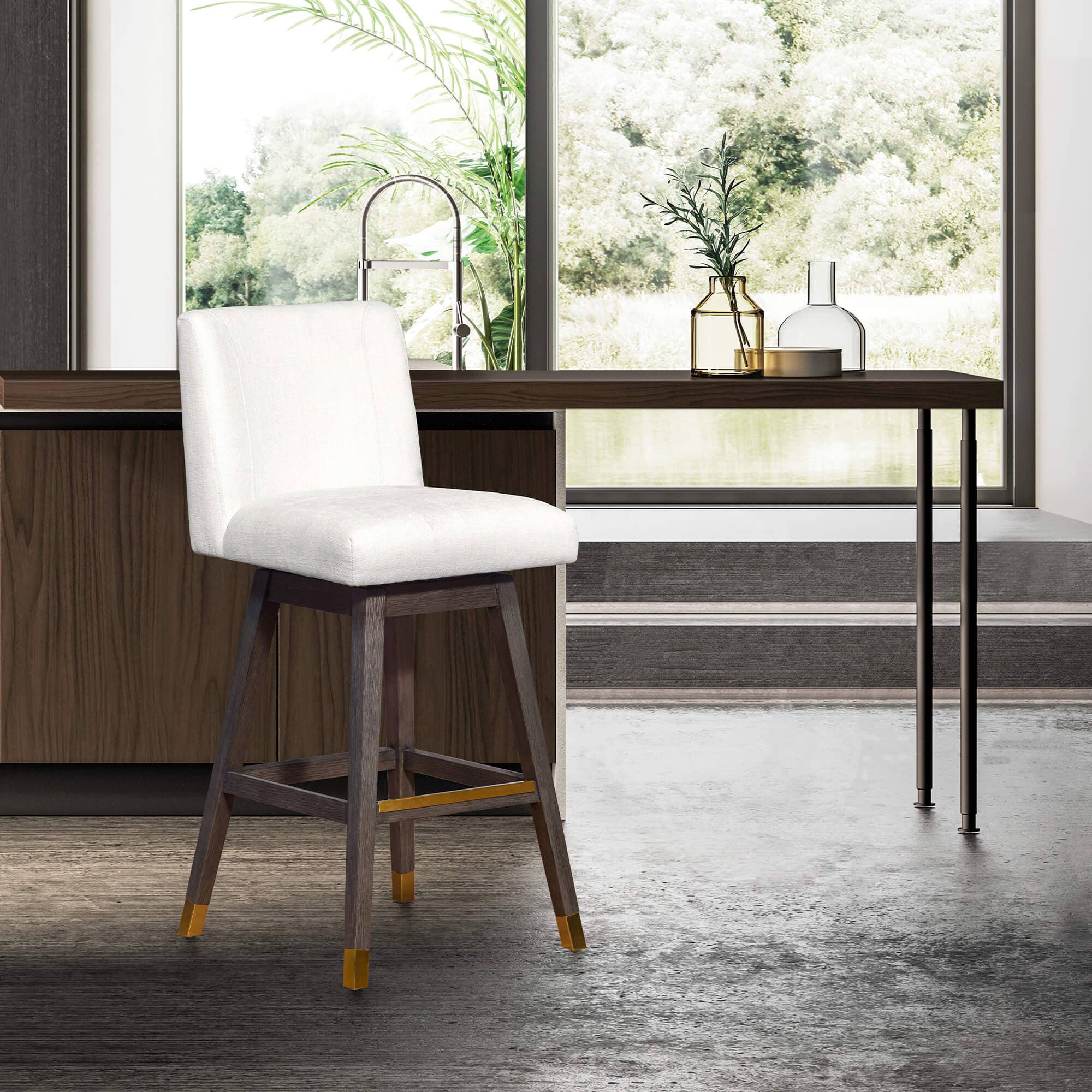 Armen Living - Wholesale Stool - Isabella Modern Upholstered Wood Swivel Barstool77