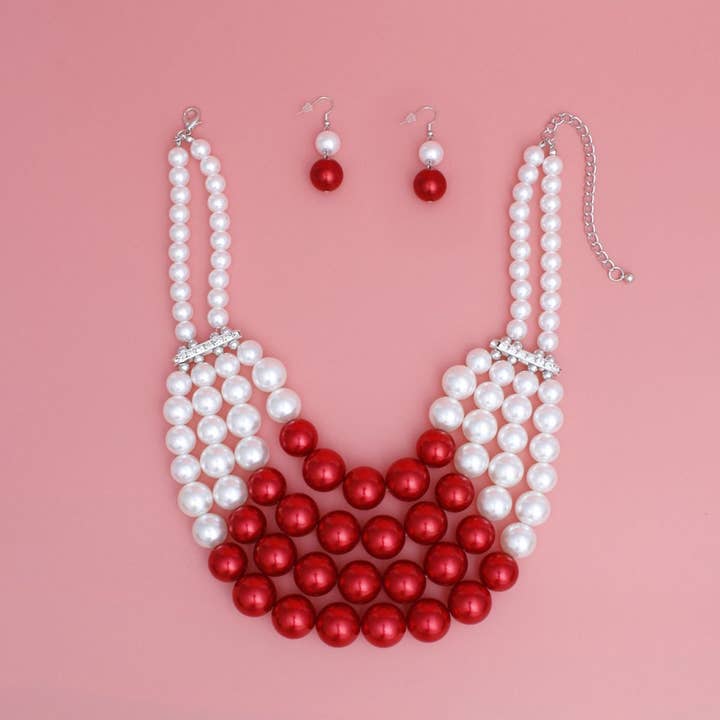 DST Chunky Red White Pearl Bib Necklace Set for wholesale on Faire1