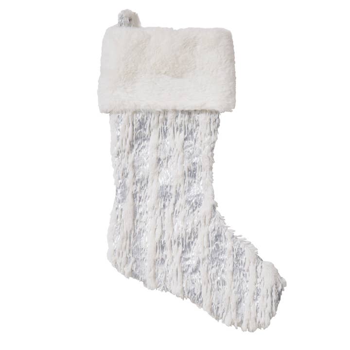 Saro Lifestyle - Wholesale Holiday Stocking - Faux Fur With Brushed Metallic Foil Print Stocking2