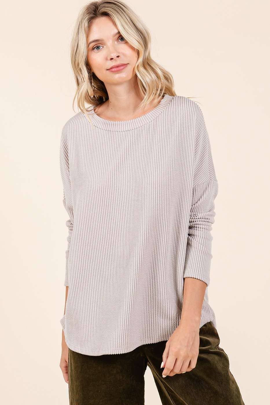mittoshop - Wholesale Tunic - Women's - URBAN RIB KNIT LONG SLEEVE RELAXED FIT TOP11