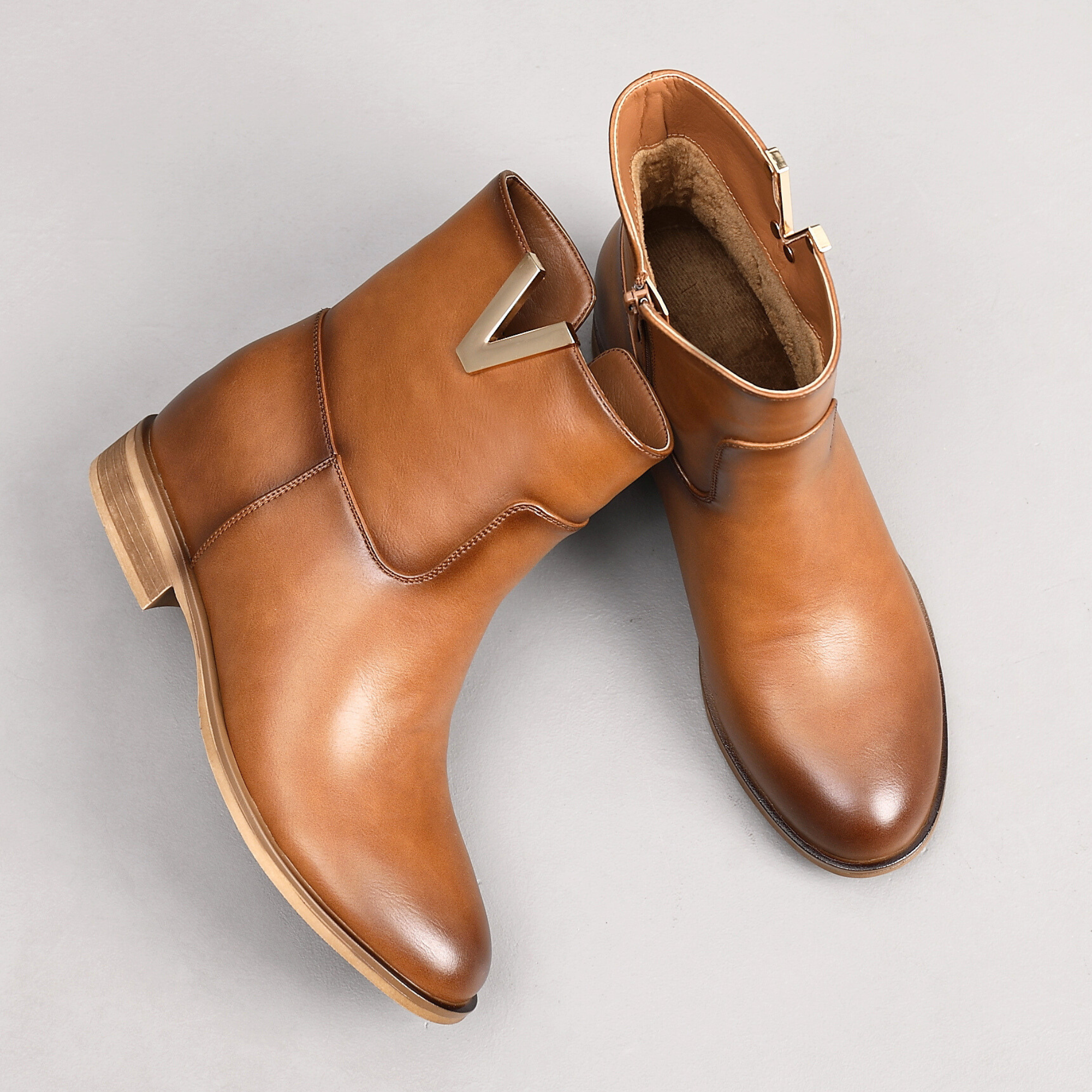 Top Staka - Wholesale Booties – Women's - A2356 Women Flat Ankle Boots Ladies Zip Closure  V shape18