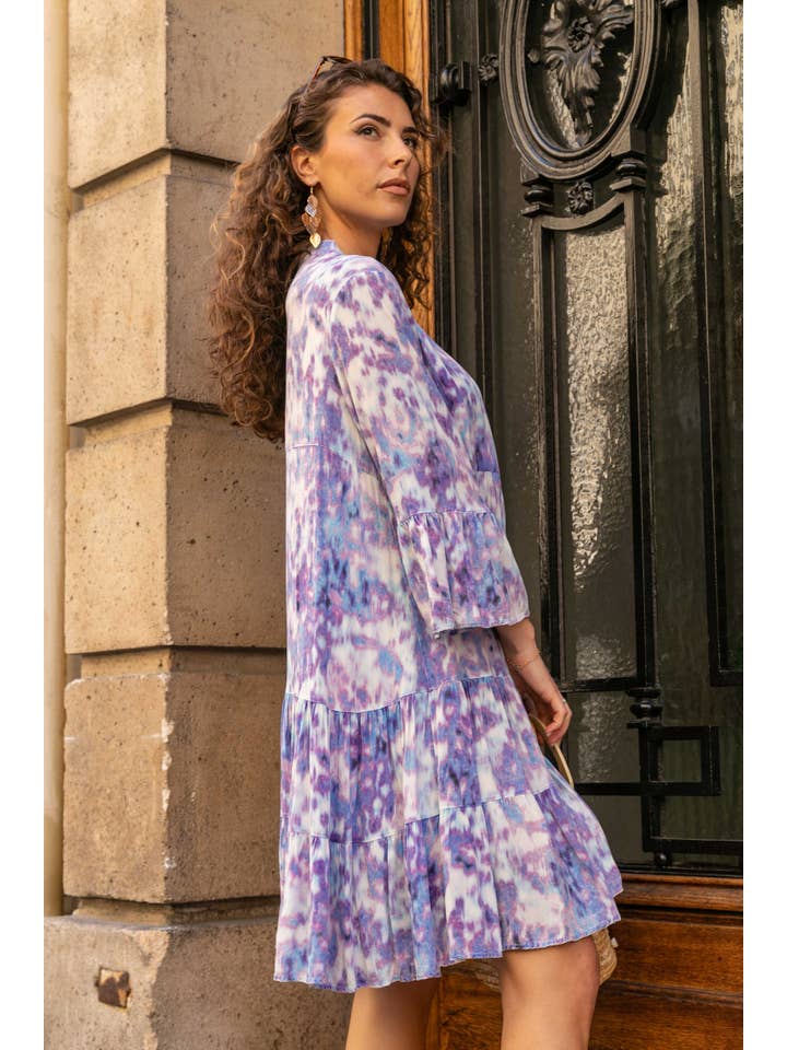 Azul Vestido midi estampado, corte holgado y acampanado, cuello en V, de venta al por mayor en Faire