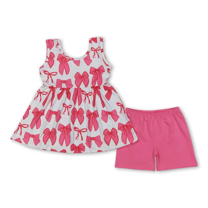 Tunique sans manches rose à nœud avec short, vêtements d'été pour filles pour la vente par Yawoo Garments