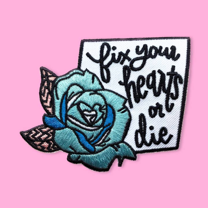 Consertem os vossos corações ou morram 3,5" Patch Bordado Rosa Azul por atacado de Lil Boat Boutique