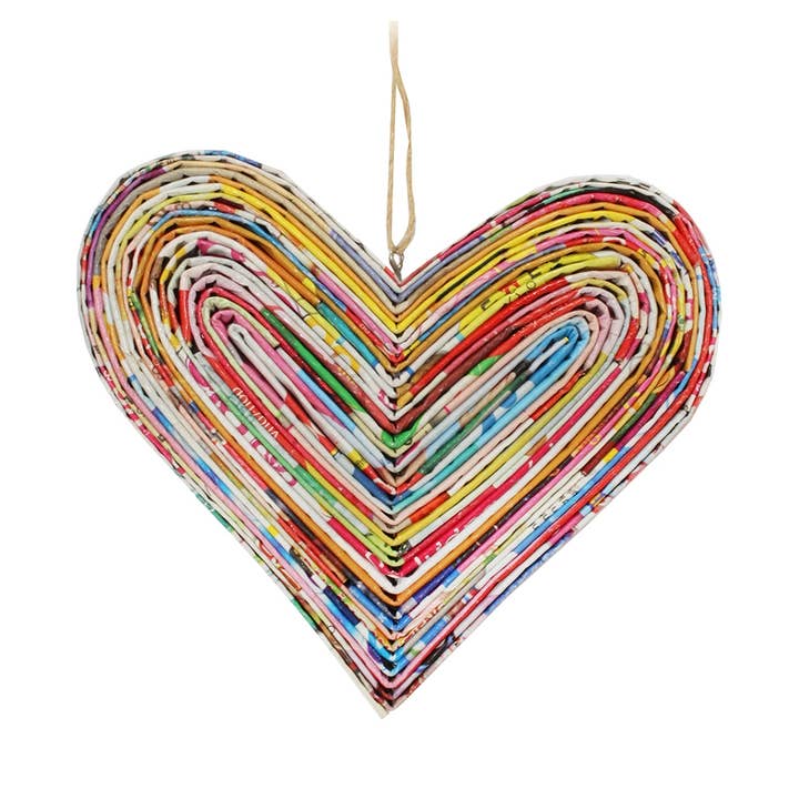 Recycled Magazine Heart Ornament TLV100 for wholesale by World Buyers
