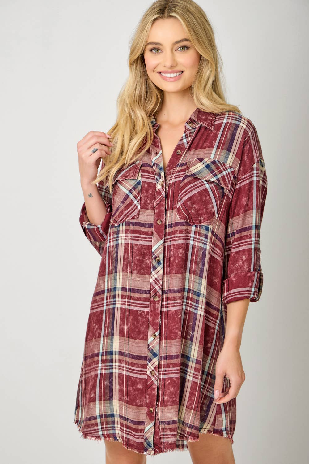Mystree - Wholesale Dress - Women's - 61161 Washed Plaid Shirt Dress9