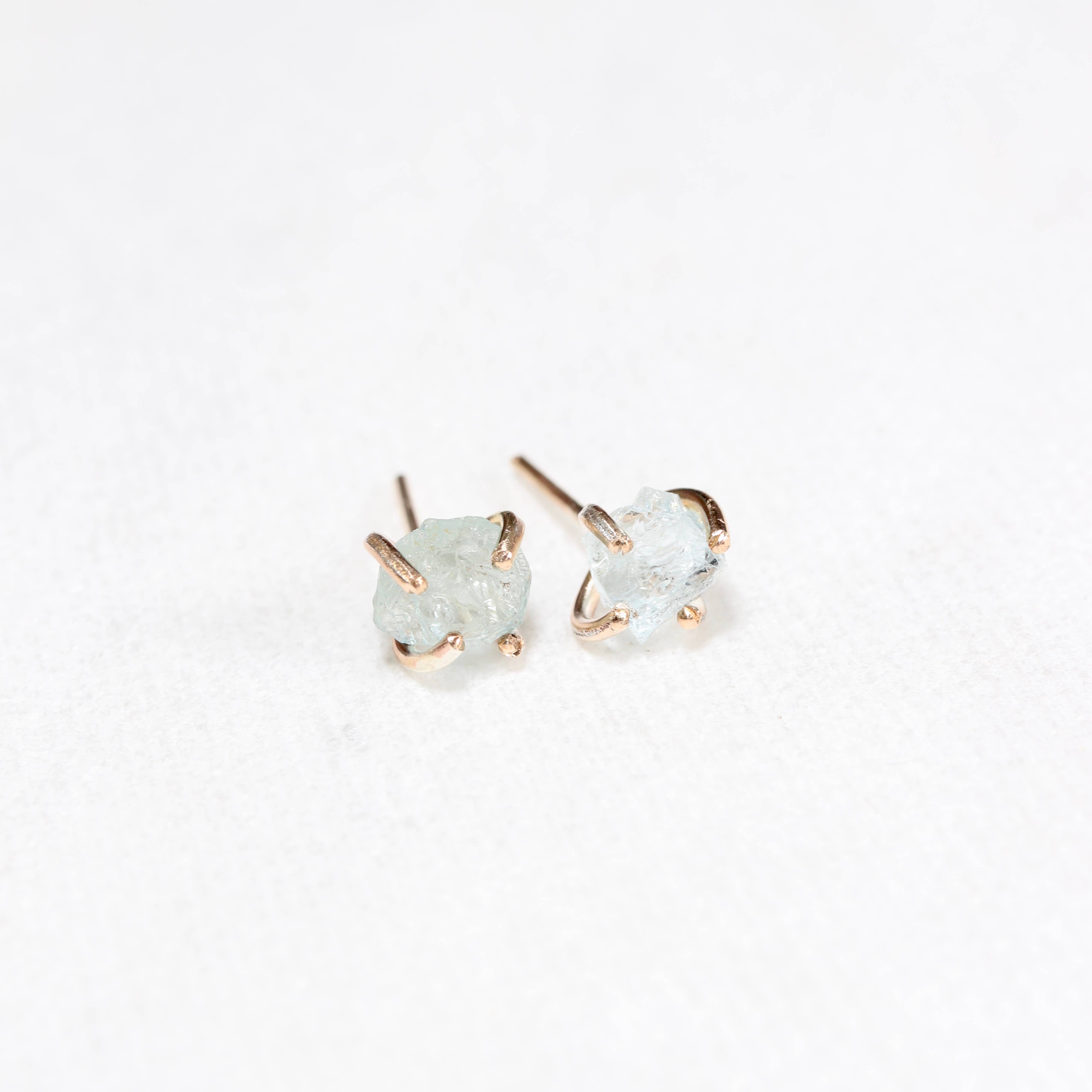 Esme - Wholesale Stud/Post Earrings - Raw Aquamarine Crystal Stud Earrings in Silver and Gold4