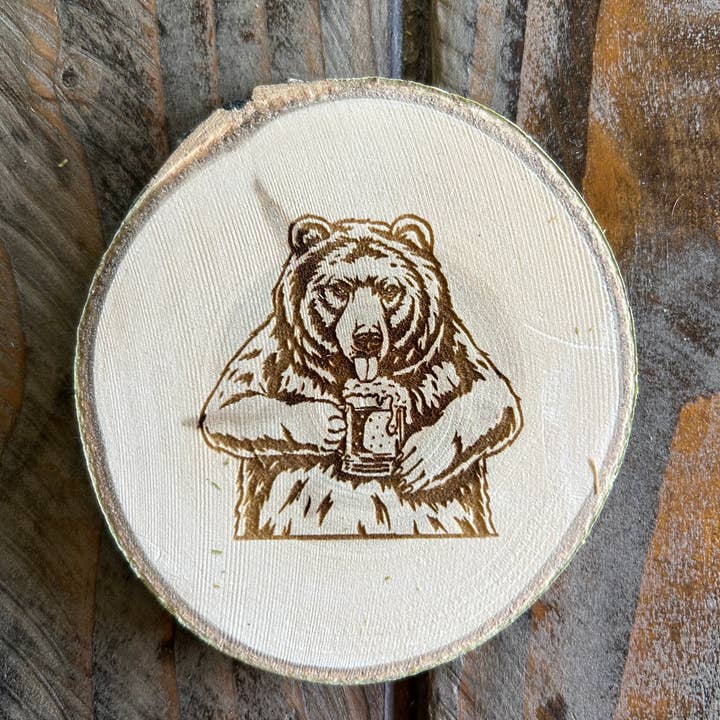 Bear Drinks Beer Coaster, Beer Store, Man Cave Decor for wholesale by Parks Art Collection