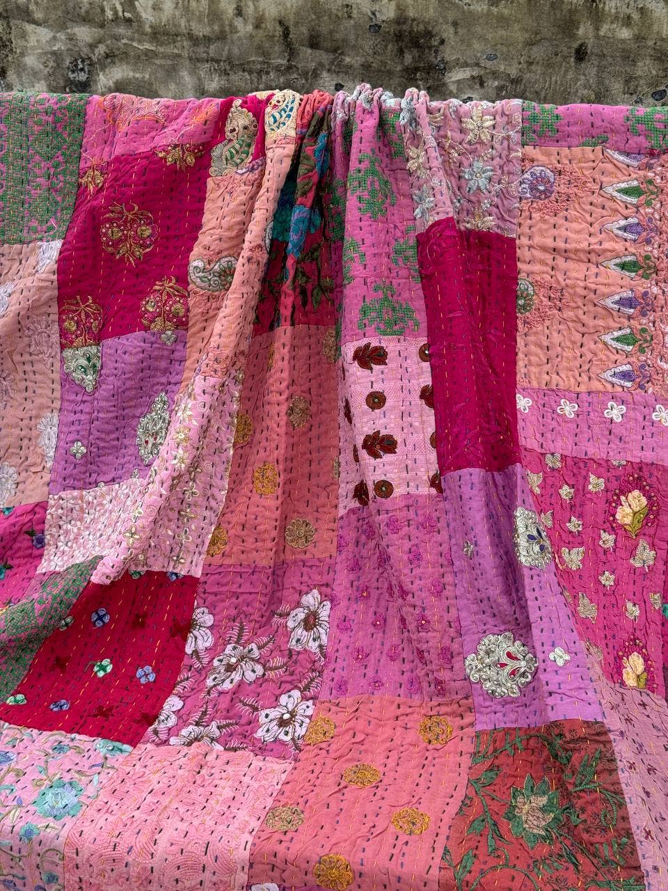 Bhawana Handicrafts - Wholesale Throw blanket - Kantha Stitched Patchwork Embroidery Quilts Cotton Bedspread5