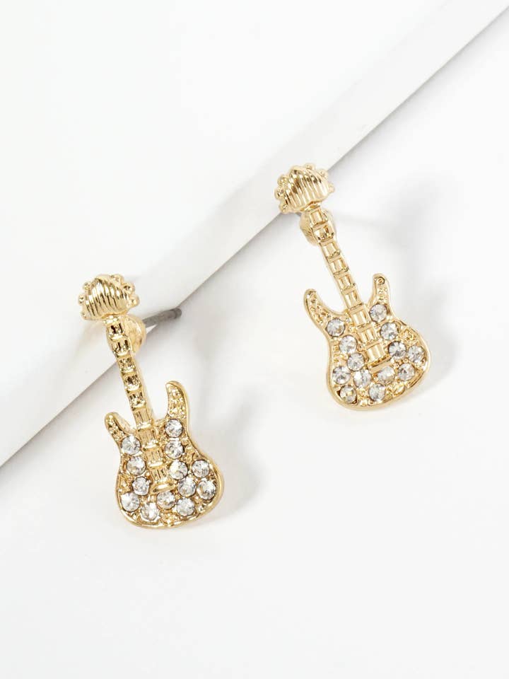 Crystal Pave Electric Guitar Stud Earrings for wholesale by Wild Honey