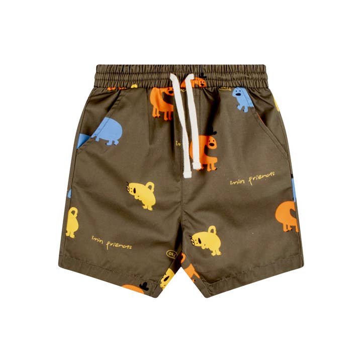 IMIN KIDS Knee Length Cotton Shorts Olive Monster Friends IMIN KIDS Knee Length Cotton Shorts Olive Monster Friends