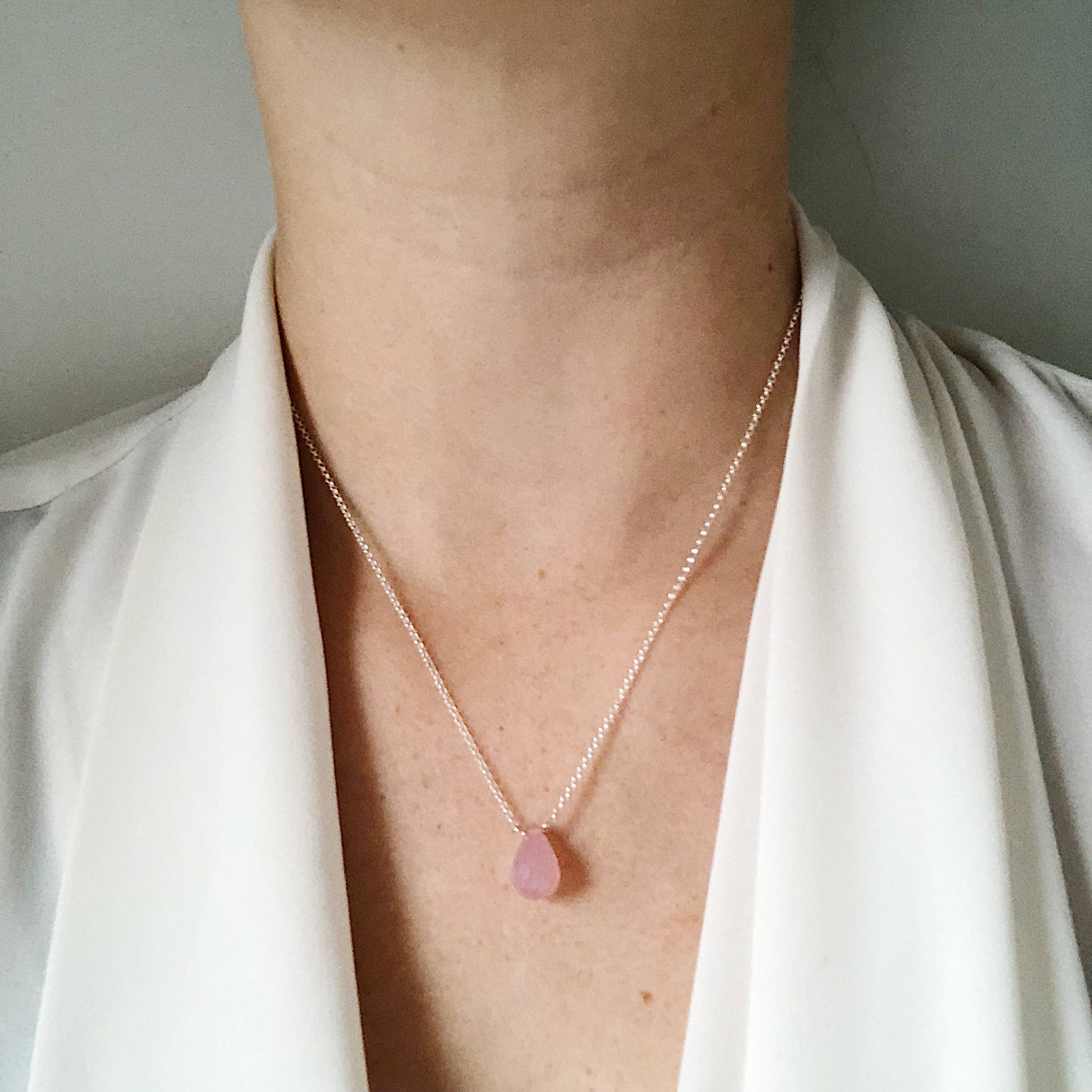 Third & Co. Studio - Wholesale Pendant/Charm Necklace - Faceted Rose Quartz Teardrop Necklace7