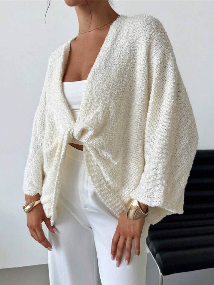 HIDDENBRAND - Wholesale Cardigan - Women's - Cozy V-Neck Crossover Knit Cardigan Top3