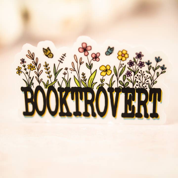 Booktrovert, Floral Vinyl Sticker, 3x3 in. for wholesale by Savannah and James Co