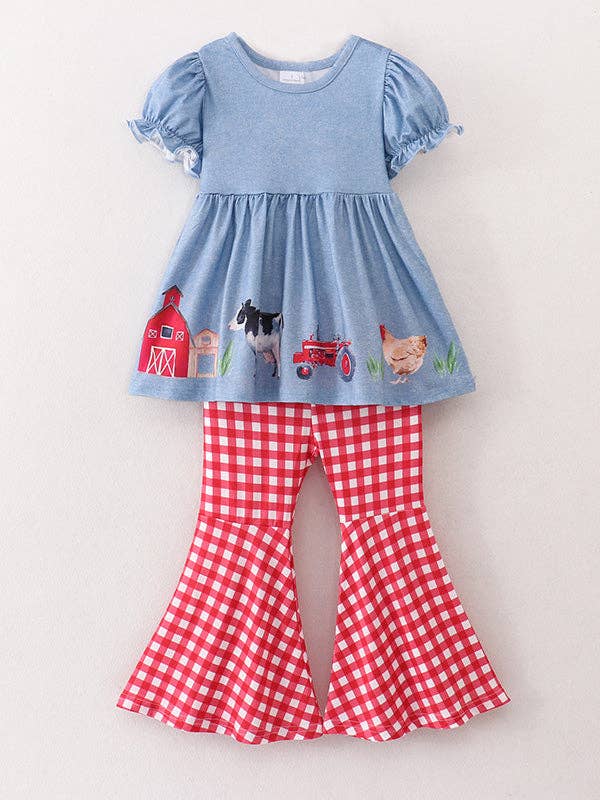 Rylee Faith Designs - Wholesale Top & Pant Set - Kids - Girls Farm Animals Bell Bottoms outfit1