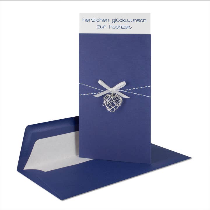 Glückwunschkarte mit Drahtherz Schleife Garn alles gute zur hochzeit für den Großhandel von à la carte - Kartenmanufaktur