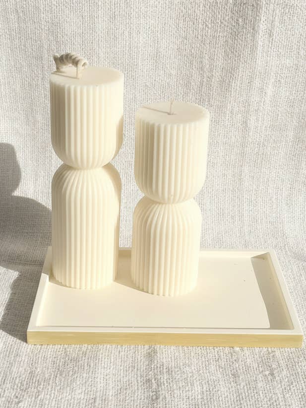 Ribbed Hourglass Pillar Candle for wholesale by Kourage & co