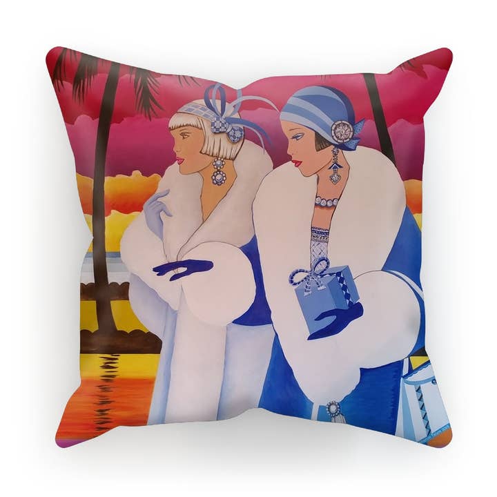 Cojín Art Deco azul Palm Beach para venta al por mayor de Sharon Tatem Fashion LLC