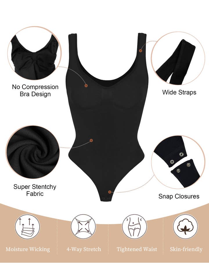 SHAPERX - Wholesale Shapewear - Women's - SHAPERX Wide Strap Seamless Tummy Control Thong Bodysuit3