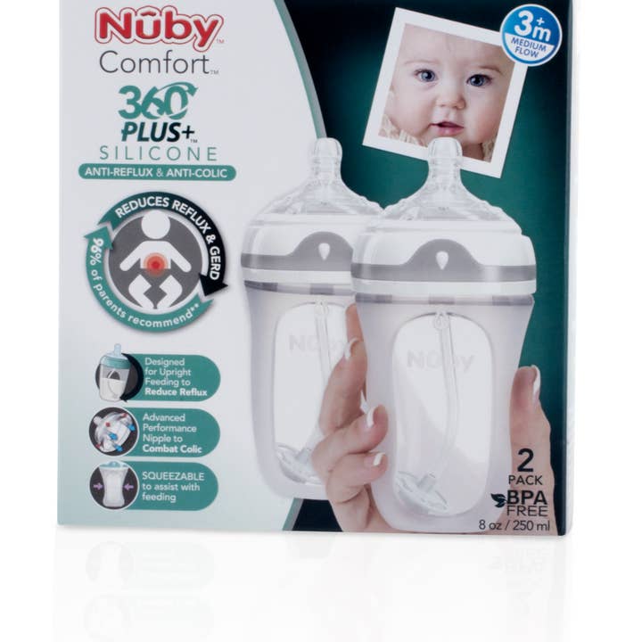Nuby - Wholesale Baby Bottle - Nuby 2 Pack Slow Flow Comfort Bottle, 8oz