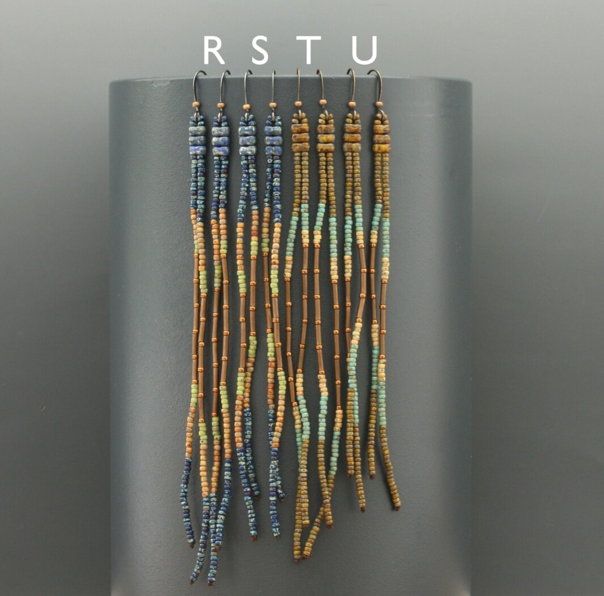 DarcyHorn/BeadWork - Wholesale Tassel Earrings - Long beaded earrings. Picasso seed bead fringe earrings.2