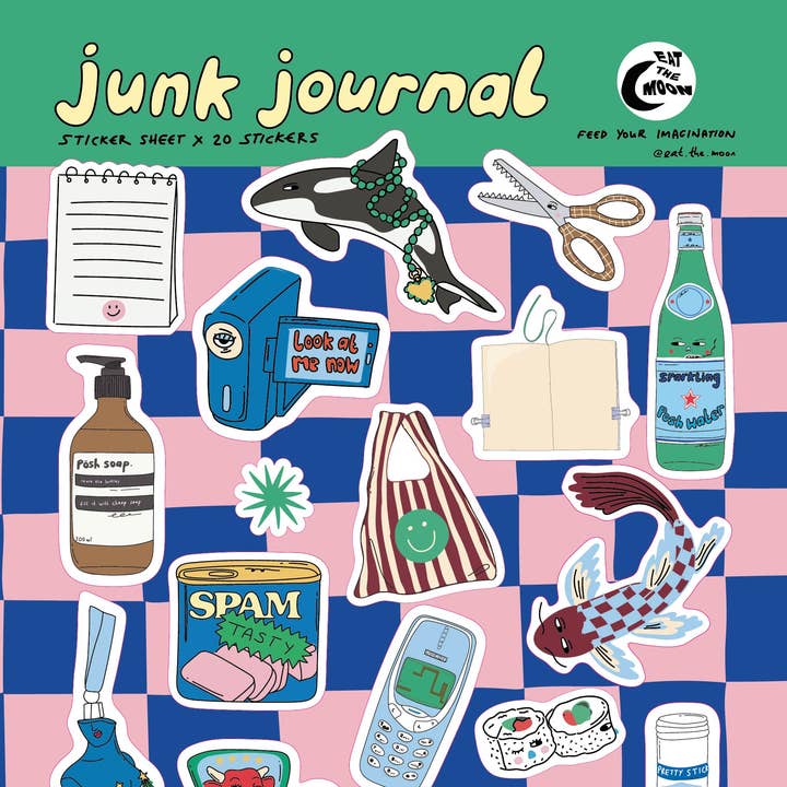 A5 sticker sheet; junk journal design, notebooks for wholesale by Eat the Moon | Greeting cards and stationery