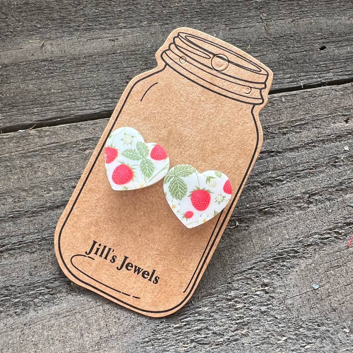 Brincos de Prego Coração com Videiras de Morango por atacado de Jill's Jewels