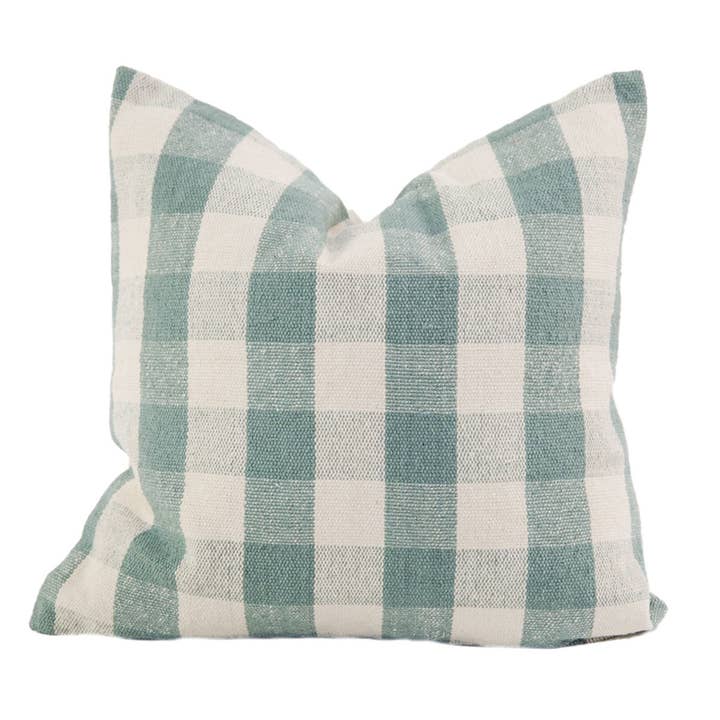 Cozy Prairie Linens Co. - Wholesale Throw Pillow Cover - Signature Woven Warm Blue Gingham Pillow Cover