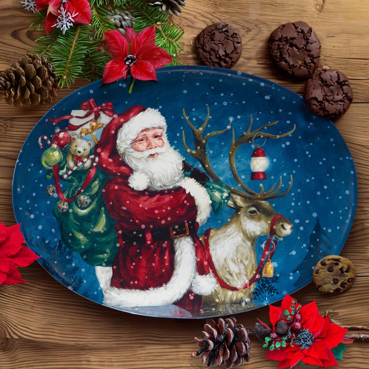 Santa's Secret Christmas Oval Platter 16in x 12in for wholesale by Certified International