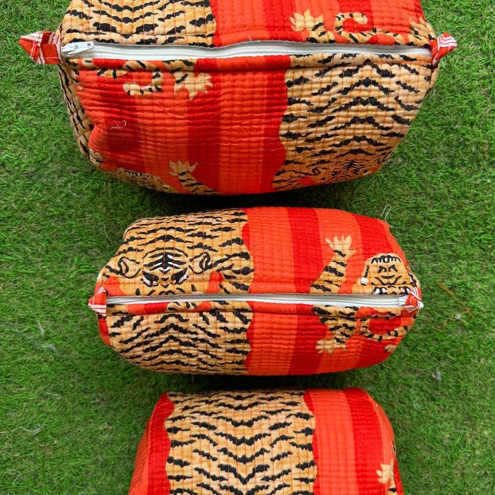 GYPSY STUDIO - Venta al por mayor Bolsa para maquillaje - Bolsa de algodón con estampado de tigre Bolsa acolchada Neceser Bolsa de cosméticos2