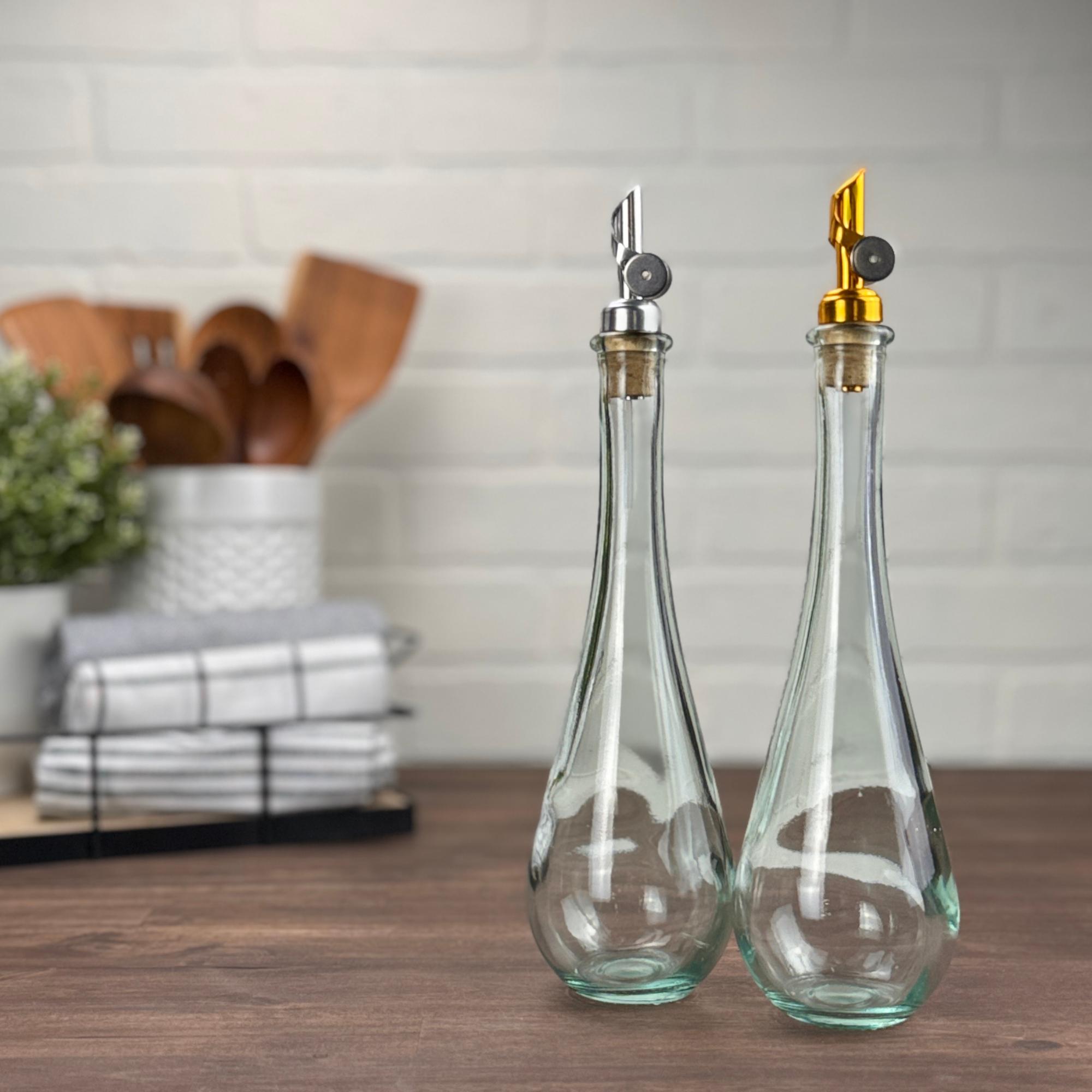 Blush Apothecary - Wholesale Oil/Vinegar Dispenser - 11.8-ounce Raindrop Clear Glass Bottle, Weighted Pour Spout1