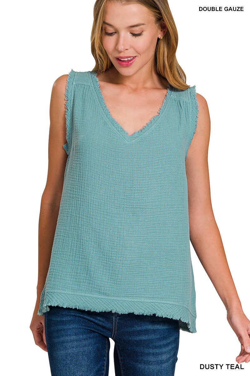 Vanilla Monkey – Engroshandel Tanktop – Kvinder – Tanktop med rå kanter og V-hals i dobbelt gaze12