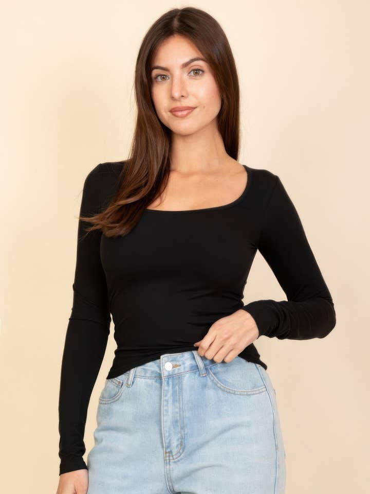 Square Neck Long Sleeve Top for wholesale by CC Wholesale Clothing