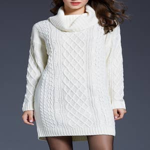 PLUS SIZE Cable Knitted Polo Neck Jumper Dress –