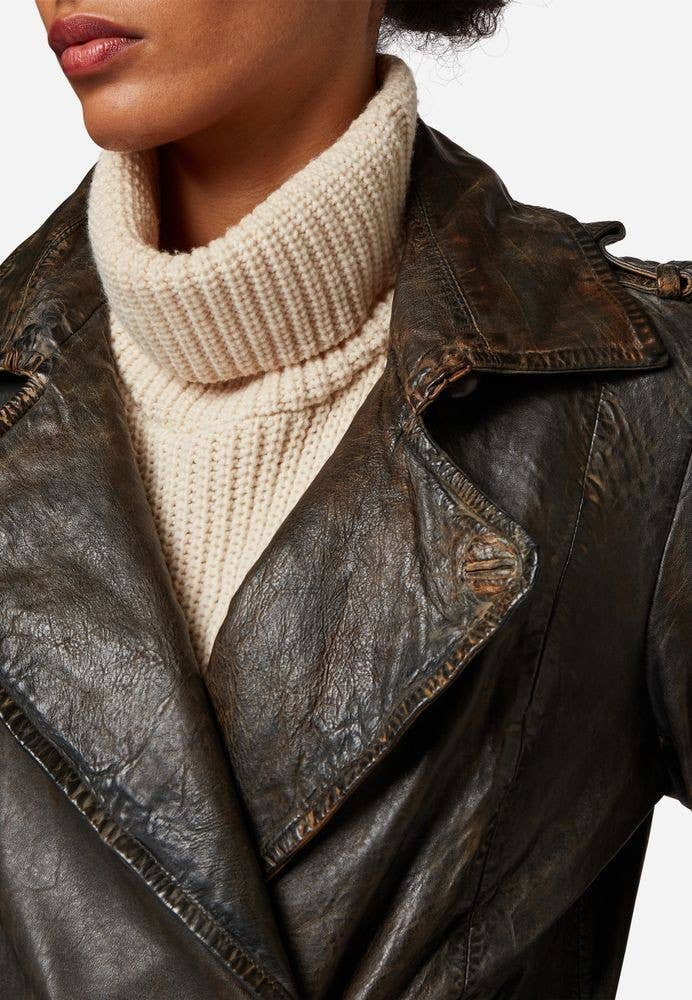 Dark brown vintage Mang-1 Women's Leather Coat - Premium Lamb Leather for wholesale on Faire4