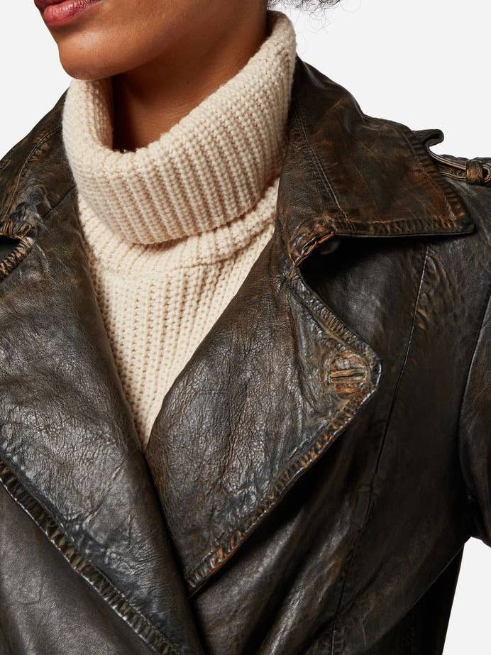 Dark brown vintage Mang-1 Women's Leather Coat - Premium Lamb Leather for wholesale on Faire4